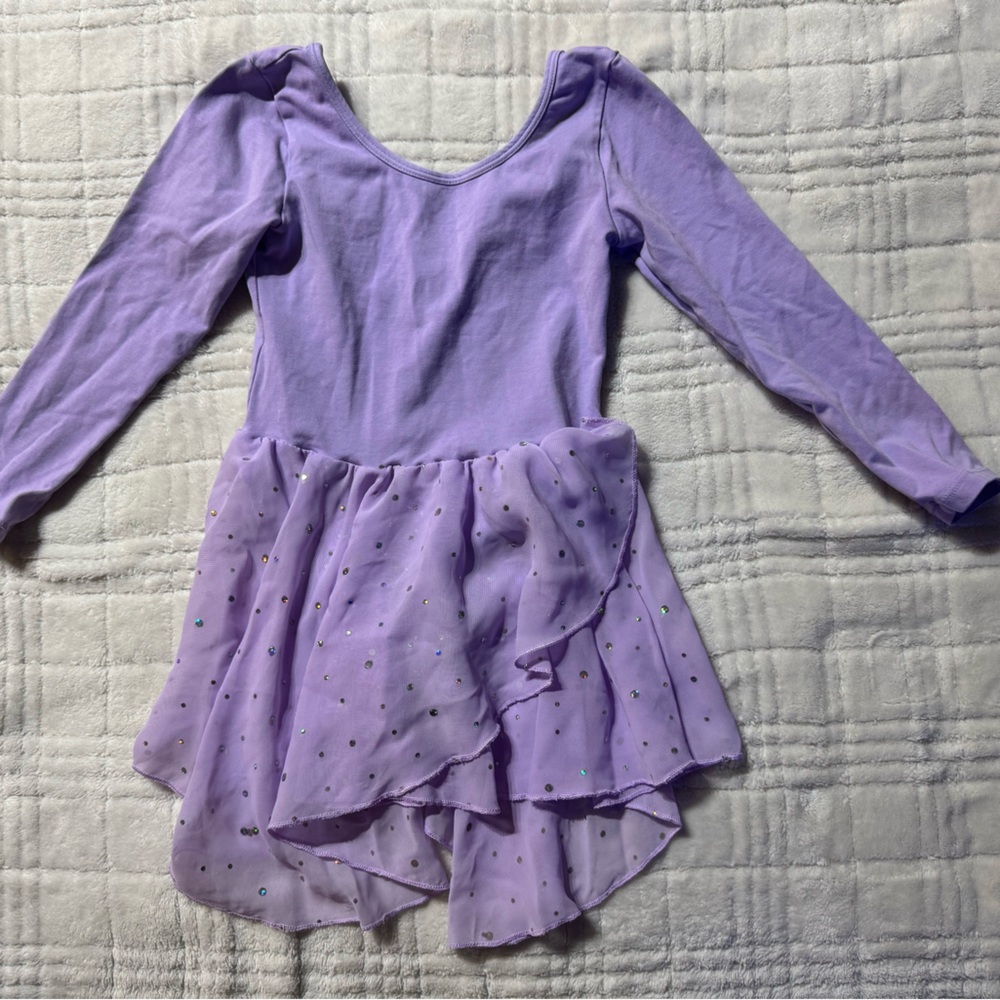 Lavender Long Sleeve Kids Leotard with Ruffle Overlay